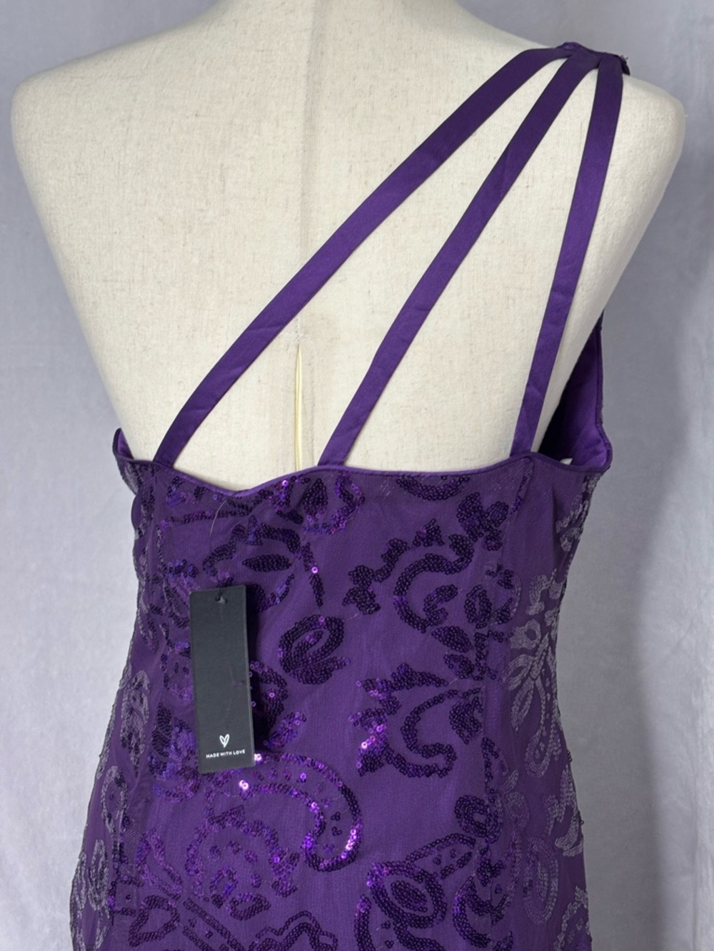 Lulus Purple Sequin One Shoulder Mini Dress XL Triple Strap NWT - Picture 7 of 16